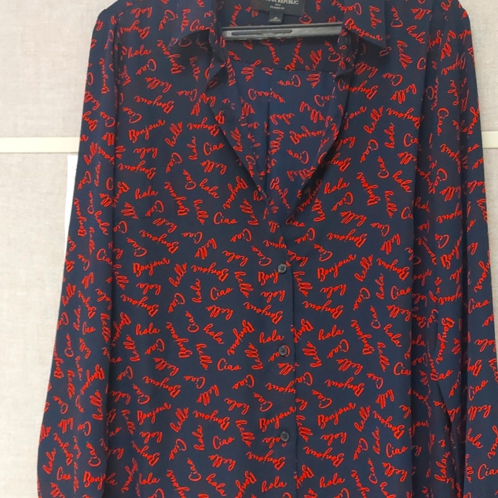 Banana Republic Navy and Red Blouse Size Medium